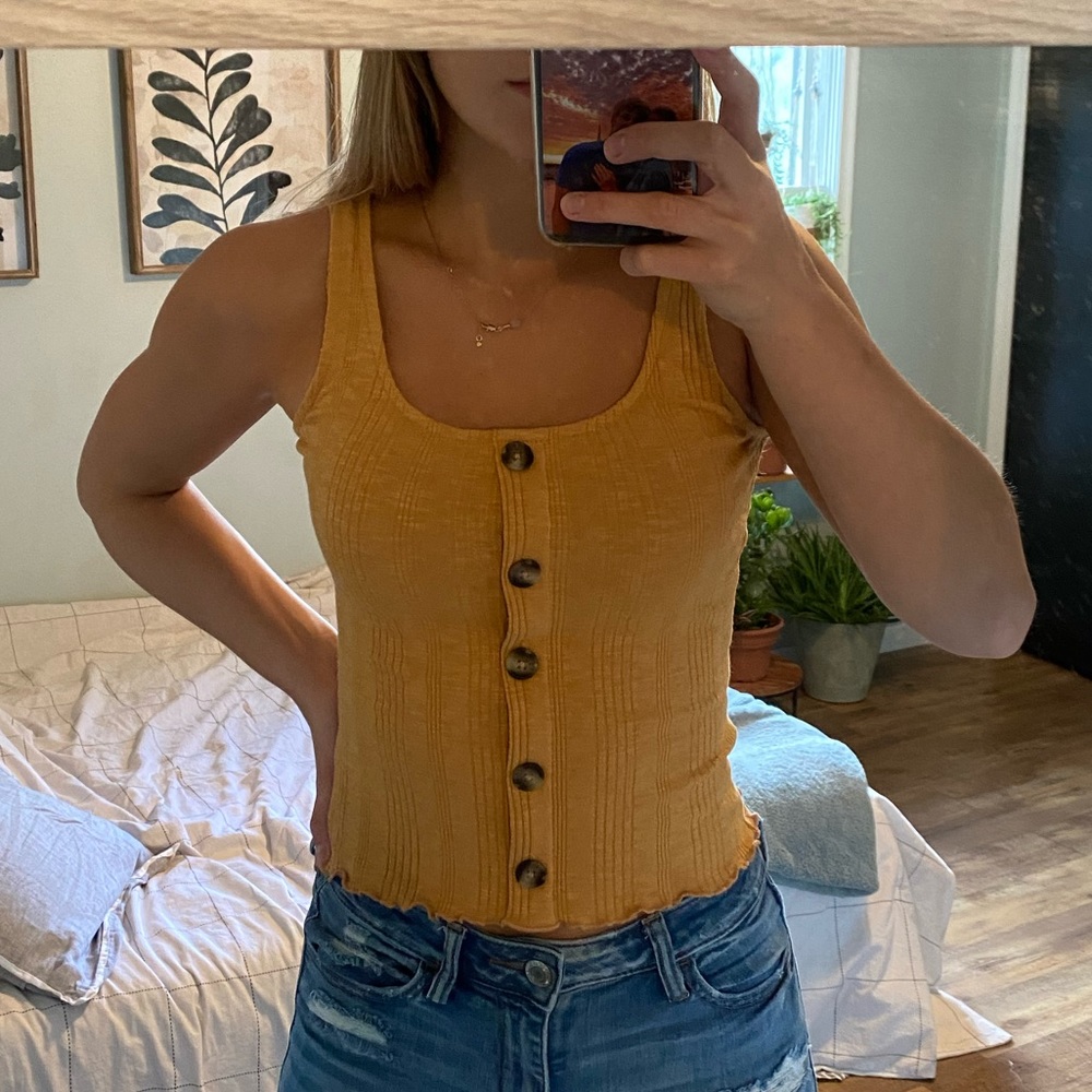 Yellow button down tank